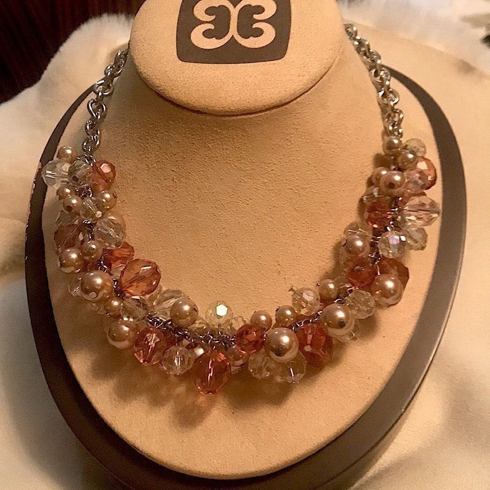 Elegant Pink Pearl & Crystal Cluster Necklace
